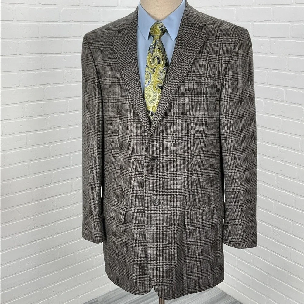 Geoffrey‎ Beene Blazer Mens 42L Gray Prince Edward Plaid Classic Wool Jacket